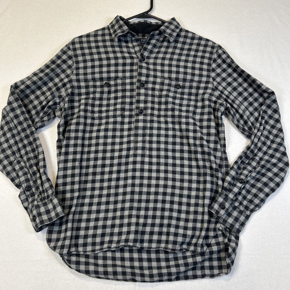 Polo Ralph Lauren Long Sleeve Pullover Shirt Men's Medium Gray Plaid Casual